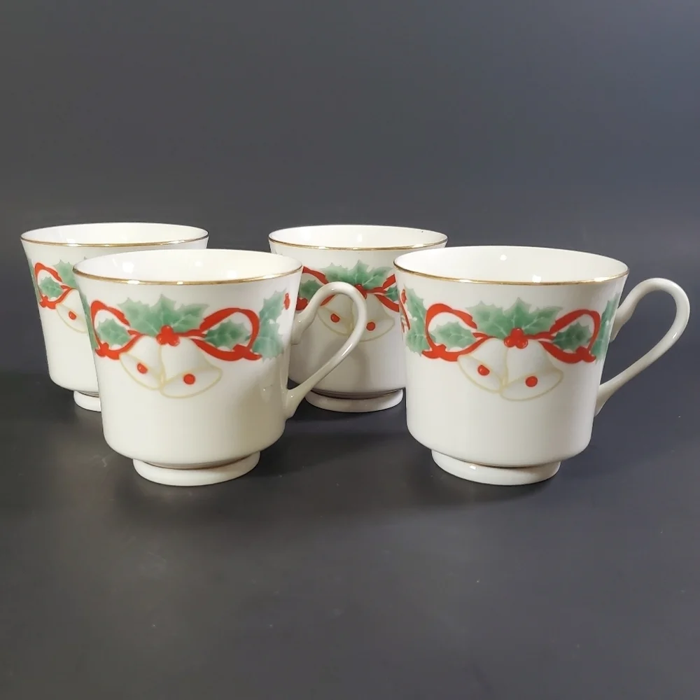 Sango Noel 1990 Christmas Teacups Mug Set of 4 Vintage Holiday Christmas